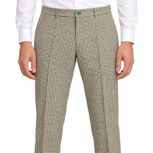 Mens 36 Cream Black Check Cotton Slim Fit Flat Front Dress Pants Trousers NWT